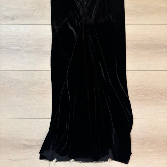 RICK OWENS Silk Blend Velvet Maxi Fishtail Skirt with Ribbed Waist - Picture 4 of 5